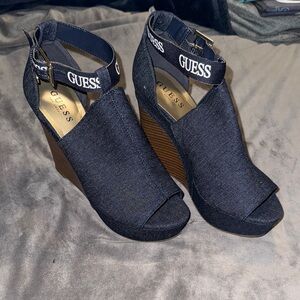 Women’s denim Guess peep toe Wedge Sandals
